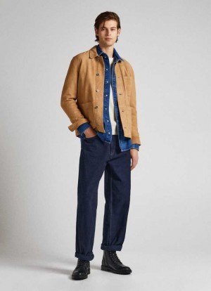 Pepe Jeans Läder Carpenter Jacket Jacka Herr Gula | 615274EHT