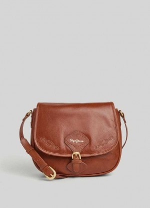 Pepe Jeans Läder Crossbody Bag Väskor & Ryggsäck Dam Bruna | 093264AJE
