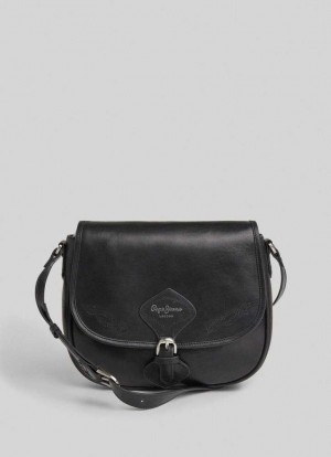 Pepe Jeans Läder Crossbody Bag Väskor & Ryggsäck Dam Svarta | 751609FLQ