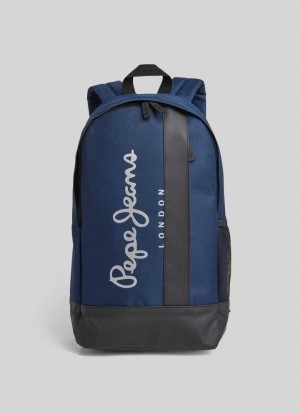 Pepe Jeans Logo Print Travel Backpack Väskor & Ryggsäck Herr Marinblå | 964750XEU