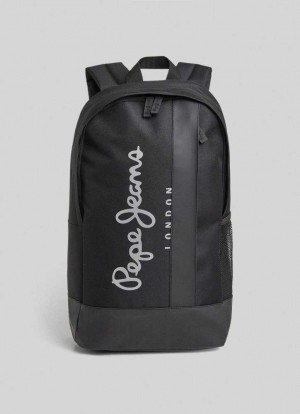 Pepe Jeans Logo Print Travel Backpack Väskor & Ryggsäck Herr Svarta | 657391TIP
