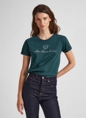 Pepe Jeans Logo Print T-shirt T-shirt Dam Gröna | 612895XUT