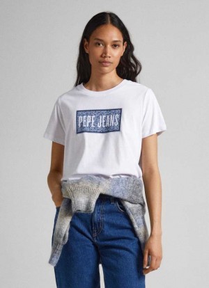 Pepe Jeans Logo Print T-shirt T-shirt Dam Vita | 952403NCP