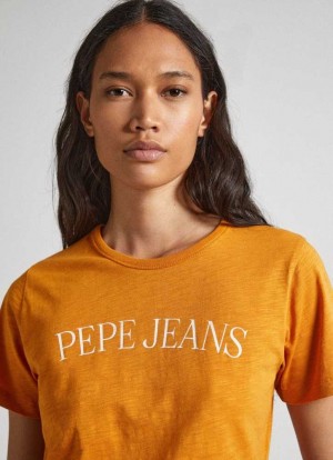 Pepe Jeans Logo Print T-shirt T-shirt Dam Gula | 582096HUM