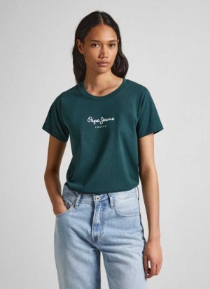 Pepe Jeans Logo Print T-shirt T-shirt Dam Gröna | 495162HKA