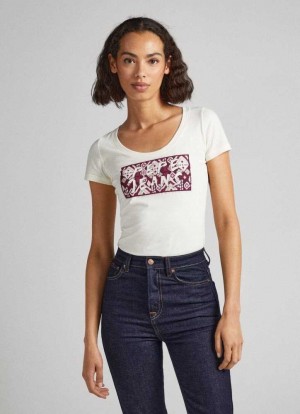 Pepe Jeans Logo Print T-shirt T-shirt Dam Vita | 369758SUK