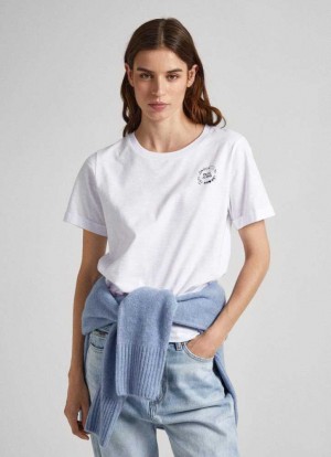 Pepe Jeans Logo Print T-shirt T-shirt Dam Vita | 354782CZS