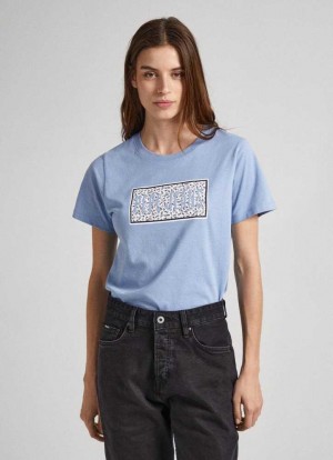 Pepe Jeans Logo Print T-shirt T-shirt Dam Grå Blå | 932805TJH