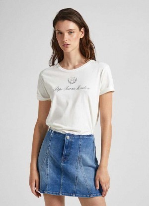 Pepe Jeans Logo Print T-shirt T-shirt Dam Vita | 310926MFE