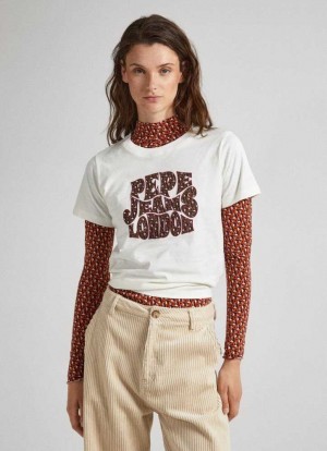 Pepe Jeans Logo Print T-shirt T-shirt Dam Vita | 301654NCP