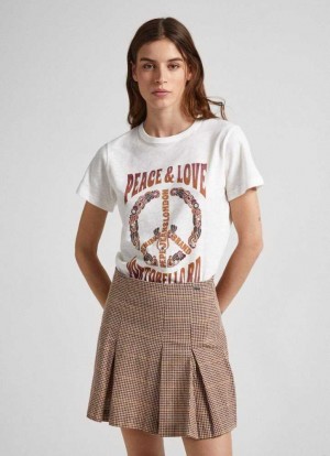 Pepe Jeans Logo Print T-shirt T-shirt Dam Vita | 186427GRV