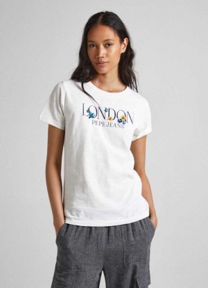 Pepe Jeans Logo Print T-shirt T-shirt Dam Vita | 891726PLT