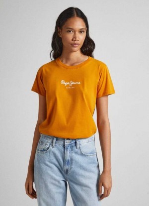 Pepe Jeans Logo Print T-shirt T-shirt Dam Gula | 841067SWI