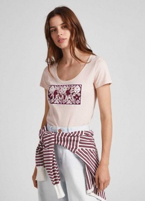Pepe Jeans Logo Print T-shirt T-shirt Dam Grå Rosa Rosa | 985306YHU