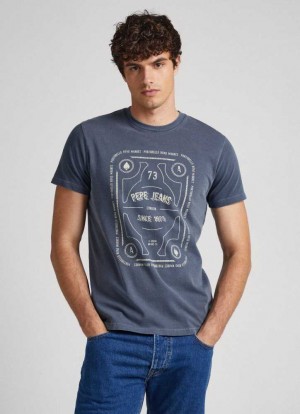 Pepe Jeans Logo Print T-shirt T-shirt Herr Blå | 607492UPH
