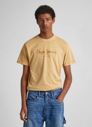 Pepe Jeans Logo Print T-shirt T-shirt Herr Beige | 951437ZTL