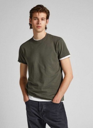 Pepe Jeans Logo Print T-shirt T-shirt Herr Olivgröna Gröna | 293016DNS