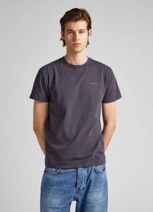 Pepe Jeans Logo Print T-shirt T-shirt Herr Svarta | 236805CHA