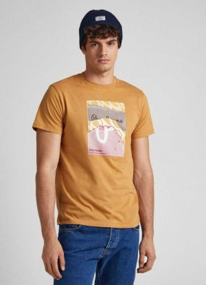 Pepe Jeans Logo Print T-shirt T-shirt Herr Beige | 203945QAK