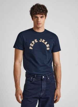 Pepe Jeans Logo Print T-shirt T-shirt Herr Blå | 186725KJC