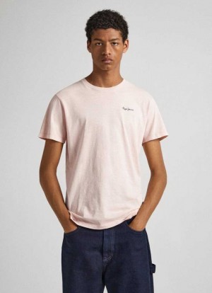 Pepe Jeans Logo Print T-shirt T-shirt Herr Rosa | 104296VLZ