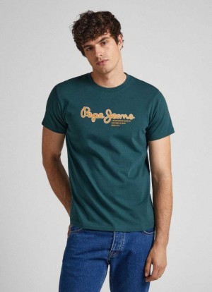 Pepe Jeans Logo Print T-shirt T-shirt Herr Gröna | 031952ZTS