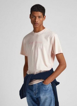Pepe Jeans Logo Print T-shirt T-shirt Herr Rosa | 025471PUZ