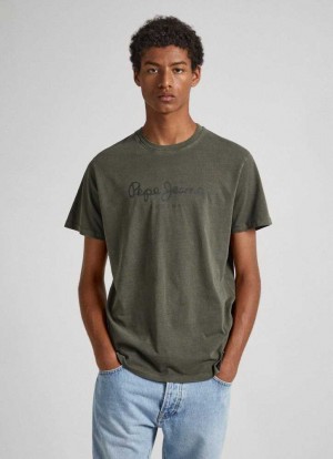 Pepe Jeans Logo Print T-shirt T-shirt Herr Olivgröna Gröna | 718603AIB