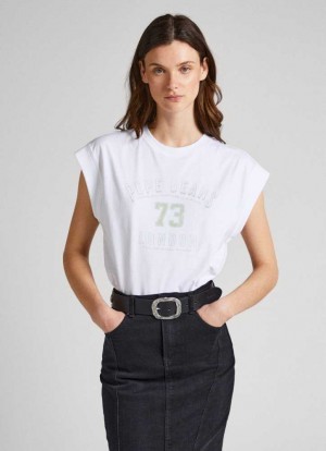 Pepe Jeans Logo Print Ärmlös T-shirt T-shirt Dam Vita | 053768FMT