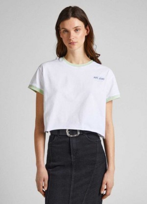 Pepe Jeans Logo Printed Cropped Fit T-shirt T-shirt Dam Vita | 471962CVD