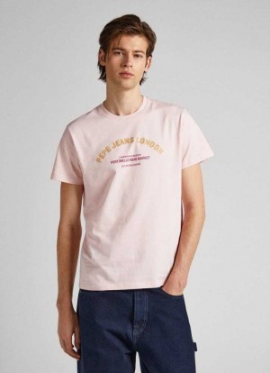 Pepe Jeans Logo Printed T-shirt T-shirt Herr Rosa | 451763CNP