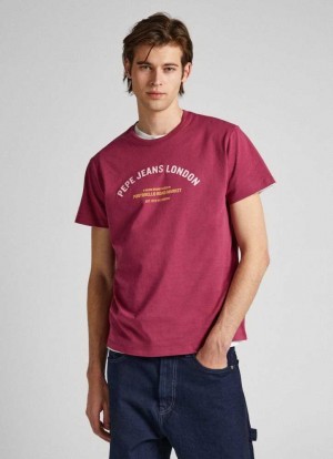 Pepe Jeans Logo Printed T-shirt T-shirt Herr Röda | 741830DLI