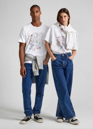 Pepe Jeans London Map Print T-shirt T-shirt Dam Vita | 157364CGT