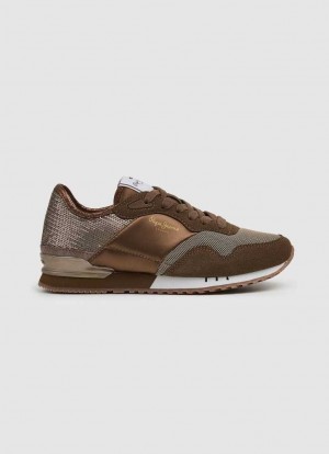 Pepe Jeans London Sequins Löpar Shoes Träningsskor Dam Beige | 648957AOP