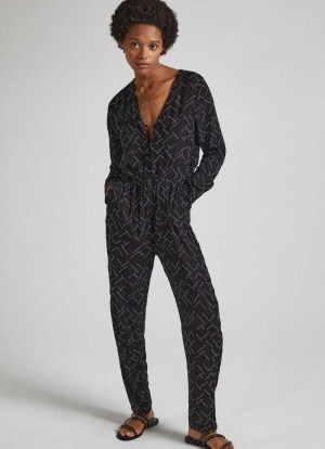 Pepe Jeans Long All In One With Strass Detail Klänning Dam Svarta | 138245FVG