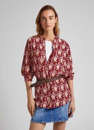 Pepe Jeans Long Geometric Print Blouse Blus Dam Olika Färger | 576923XAD
