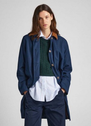 Pepe Jeans Long Jacket With Corduroy Collar Jacka Dam Blå | 378264COT