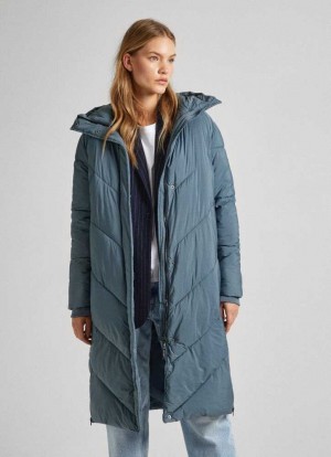 Pepe Jeans Long Quiltad Puffer Jacket Jacka Dam Grå | 587349KCG