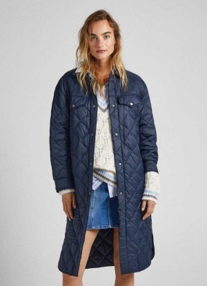 Pepe Jeans Long Quiltad Puffer Jacket Jacka Dam Blå | 142793ETA