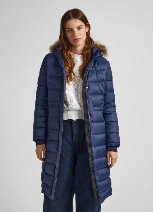 Pepe Jeans Long Quiltad Puffer Jacket Jacka Dam Blå | 130956IOY