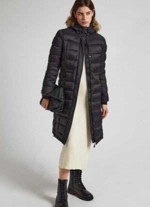Pepe Jeans Long Quiltad Puffer Jacket Jacka Dam Svarta | 072359LFP