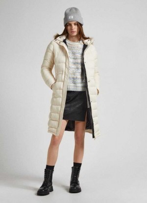 Pepe Jeans Long Quiltad Puffer Jacket Jacka Dam Vita | 721635RLO