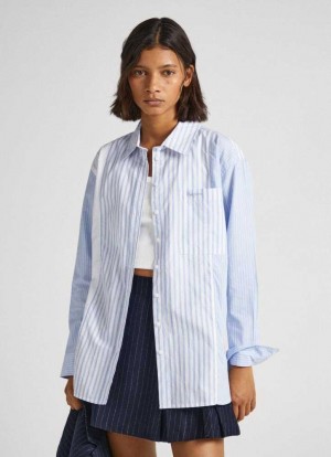 Pepe Jeans Long Randig Poplin Shirt Skjorta Dam Olika Färger | 786541JAD