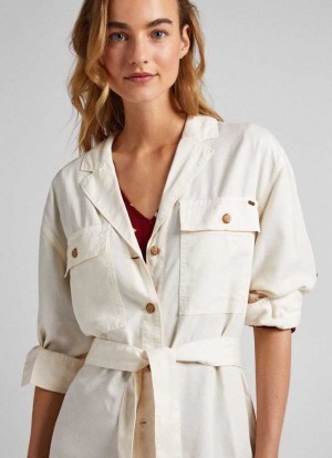 Pepe Jeans Long Relaxed Fit Overshirt Skjorta Dam Vita | 957461KCT