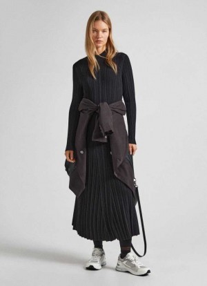 Pepe Jeans Long Räfflad Klänning Stickat Dam Svarta | 745093IKU