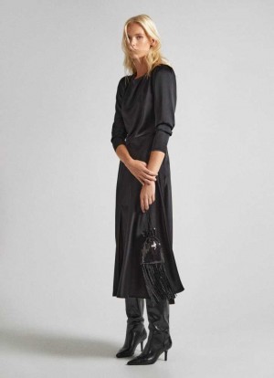 Pepe Jeans Long Satin Klänning Klänning Dam Svarta | 862109KNM