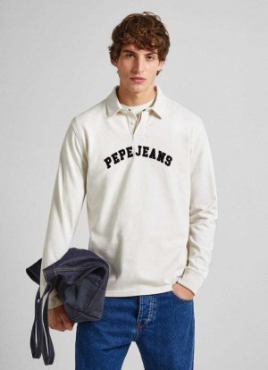 Pepe Jeans Long Sleeve Polo With Flocking Logo Piketröja Herr Vita | 213406YNS