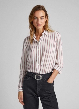 Pepe Jeans Long Sleeve Randig Shirt Skjorta Dam Olika Färger | 529163ZMT