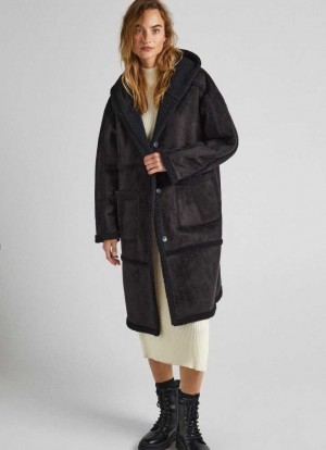 Pepe Jeans Long Suedette Jacket Jacka Dam Svarta | 561789KRH