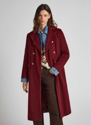 Pepe Jeans Long Ull Coat Jacka Dam Vinröda Röda | 902658OVB